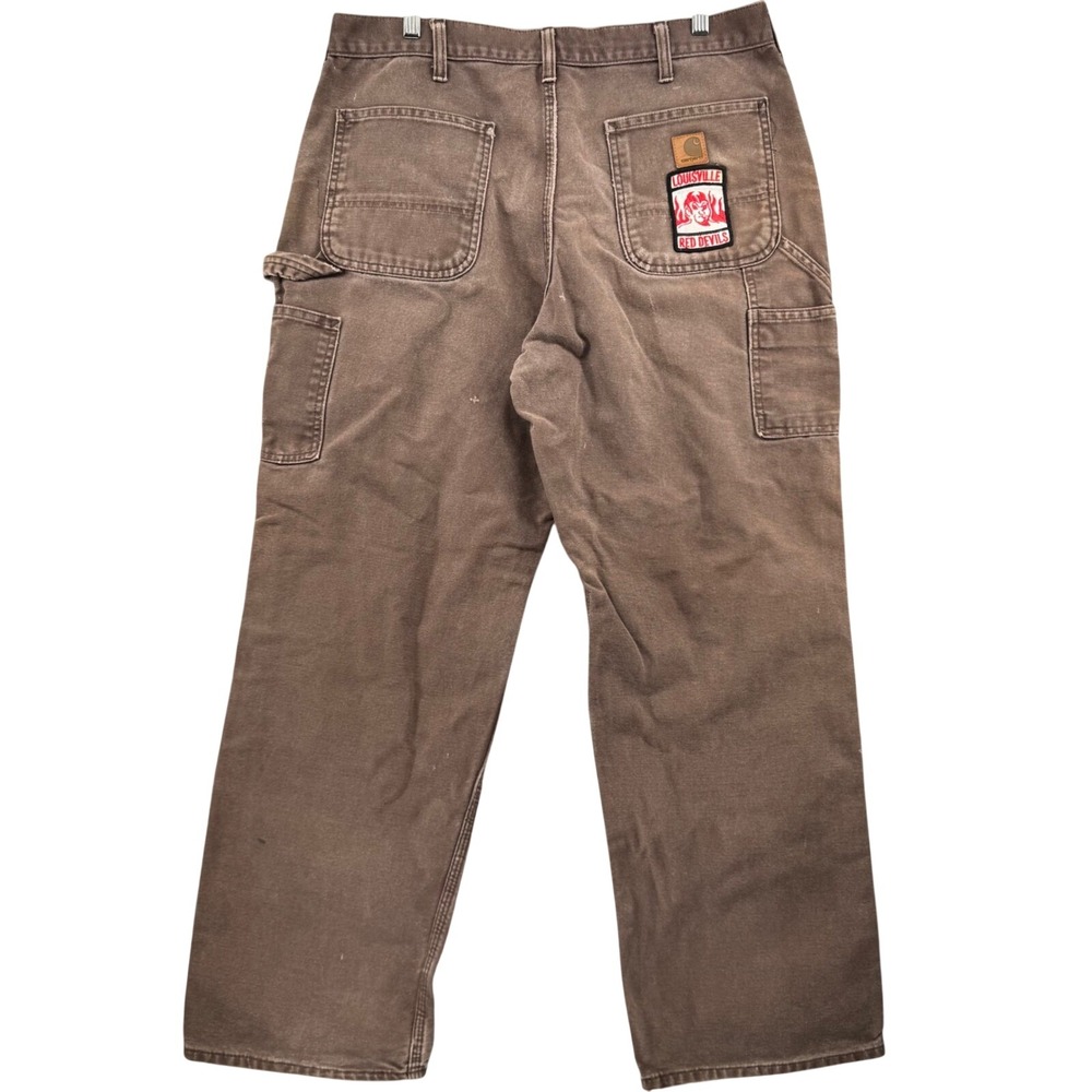 Vintage Carhartt Work Pants Mens 34x30 Brown Canvas Duck Carpenter Utility Patch